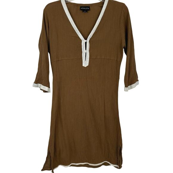 ATHLETA Women Swim Beach Pool Cover Up Dress Vacation Brown Boho Size Small - Picture 1 of 9